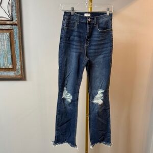 Sneak Peek Dark Blue Distressed Straight Leg Jeans EUC 7/28